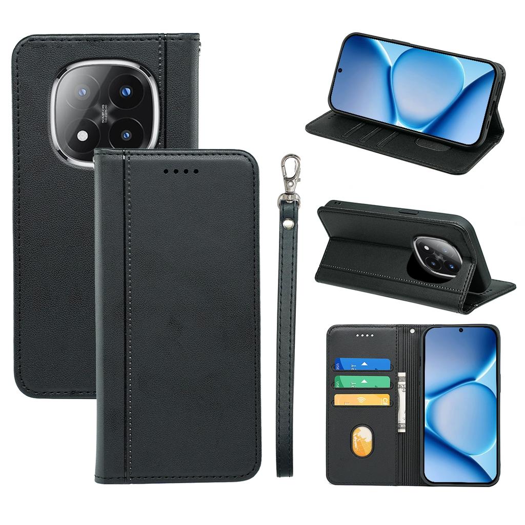 For Xiaomi Poco M8 Pro 5G/Redmi Note 15 Pro+ 5G (Global) Wallet Case Magnetic Closing PU Leather Phone Cover with Wrist Strap