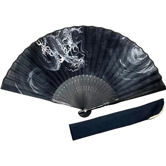 Drachenfächer Herren 23cm hohe Qualität Baumwolle Japanisches Muster Schwarz Durchbruch Wolke Größer L Gott Baumwoll-Leinen-Tasche enthalten 1299c.
