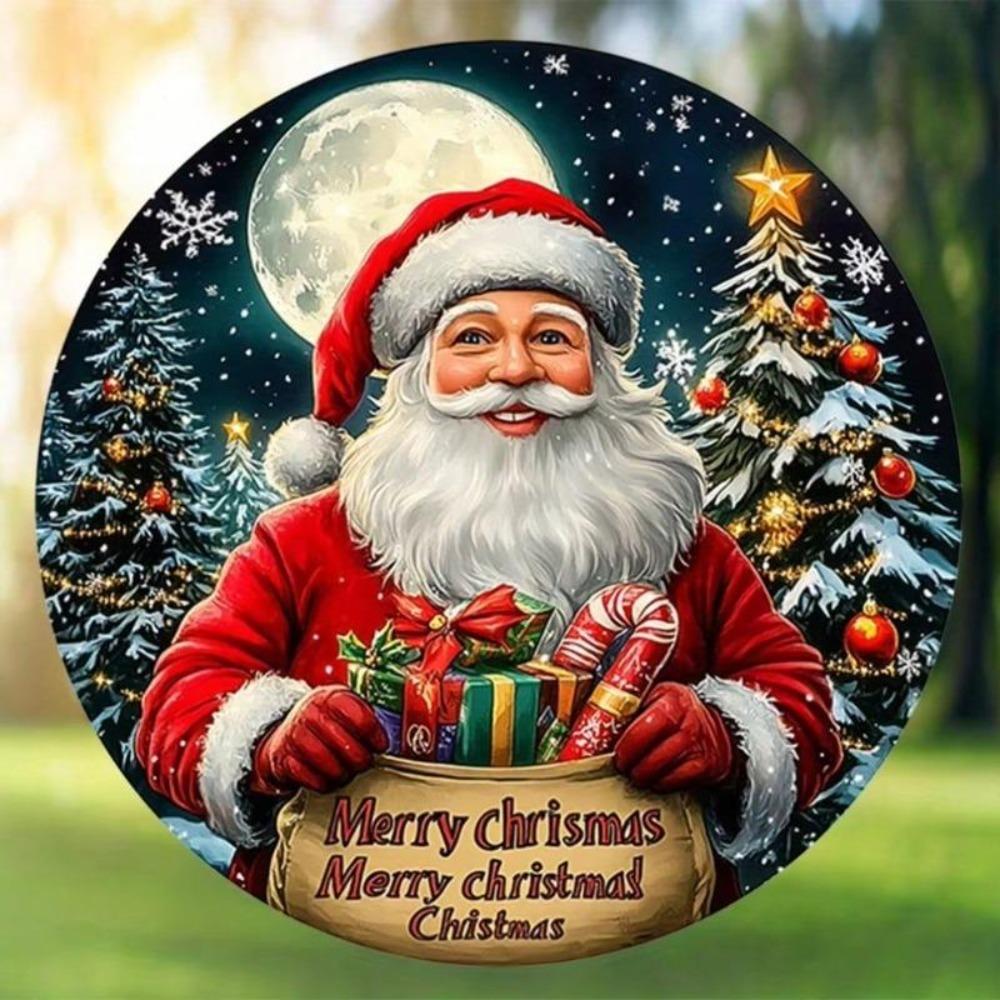 Vintage Tin Metal Wall Art Merry Christmas Santa Sign for Home Bar Cafe Decor
