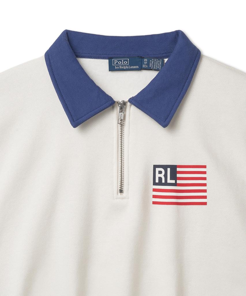 POLO RALPH LAUREN W Logo Flag Fleece Half Zipper Pullover - Deckwash White