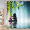 Green Bamboo Zen Shower Curtains Set, Spa Stones and Orchids Flowers Polyester Fabric Bath Curtain with Hooks Bathroom Decor