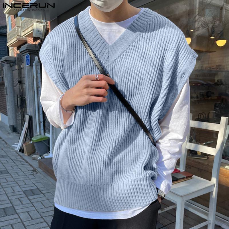 

INCERUN Негабаритные мужские регулируемые тонкие вязаные свитера с длинным рукавом и V-образным вырезом M хаки