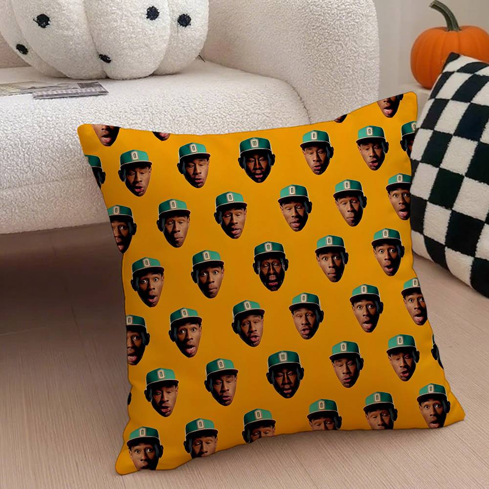 T-Tyler the Creator Rapper Pillow Case Anti-dustmite Pillowcase Invisible zipper silky short plush Sofa cushion cover