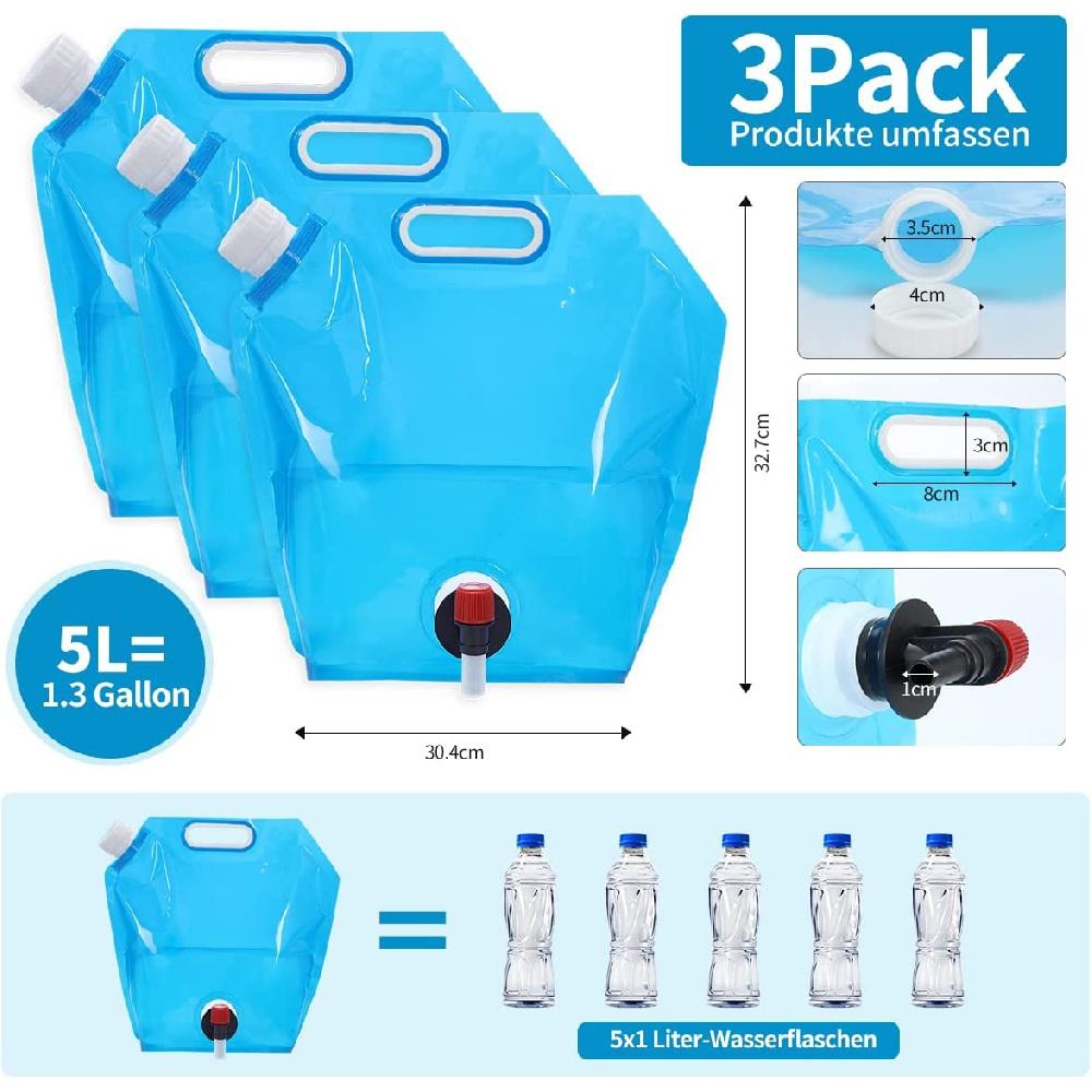 2 Contenitori Acqua Pieghevoli Da 20L Con Rubinetto - Secchi Pieghevoli Trasparenti Per Campeggio, Escursionismo, Emergenza - Con Manico E Tubo