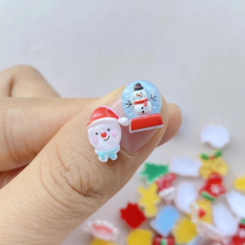 50pcs Resin Mini Colorful Christmas Snowman Tree Santa Claus Deer Flatback Figurines Nail Art DIY Scrapbook Accessories Crafts