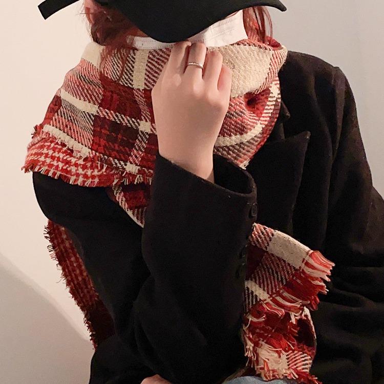 Red Plaid Scarf Women's Winter Chinese New Year Warm Couple Christmas Gift Plaid