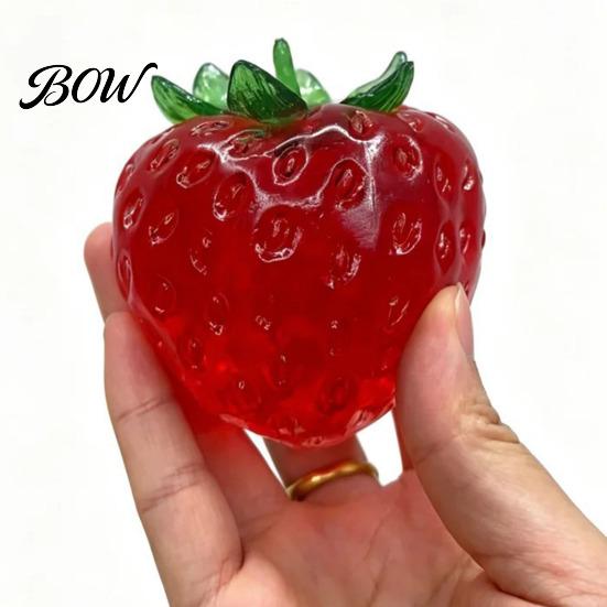 Portable Stress Reliever Clear Strawberry Ball Toy, Giant Red Pink Squeeze Relaxation Hand Toy for Relieve Stress, Fake Fruit Sensory