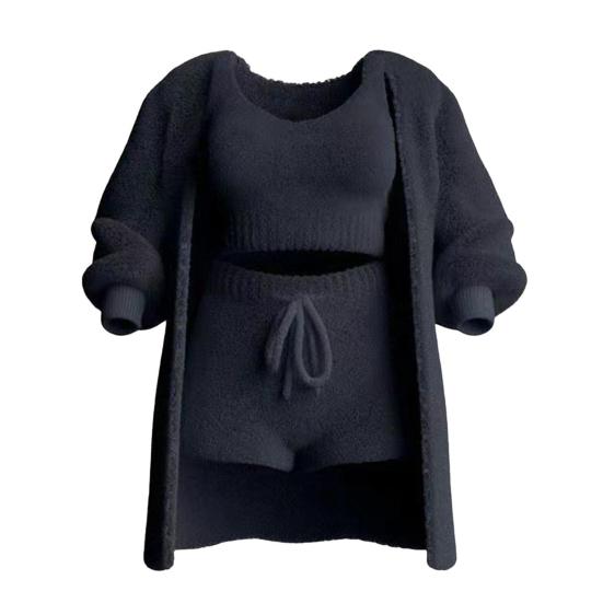 4 Pcs/Set Women Vest Shorts Coat Pants Set Long Sleeve Thick Coat Round Neck Sleeveless