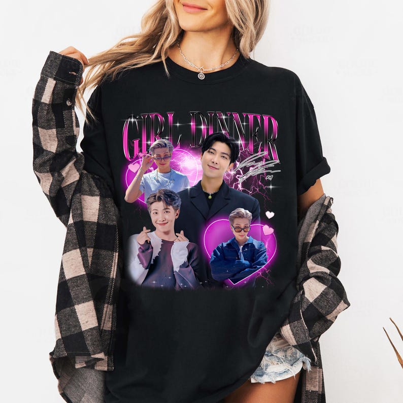 Girl Dinner RM Kim Namjoon T-shirt, Vintage Fans Homage Tee Men Women Hip Hop Streetwear Oversized Tshirt Short Sleeve Casual Clothing