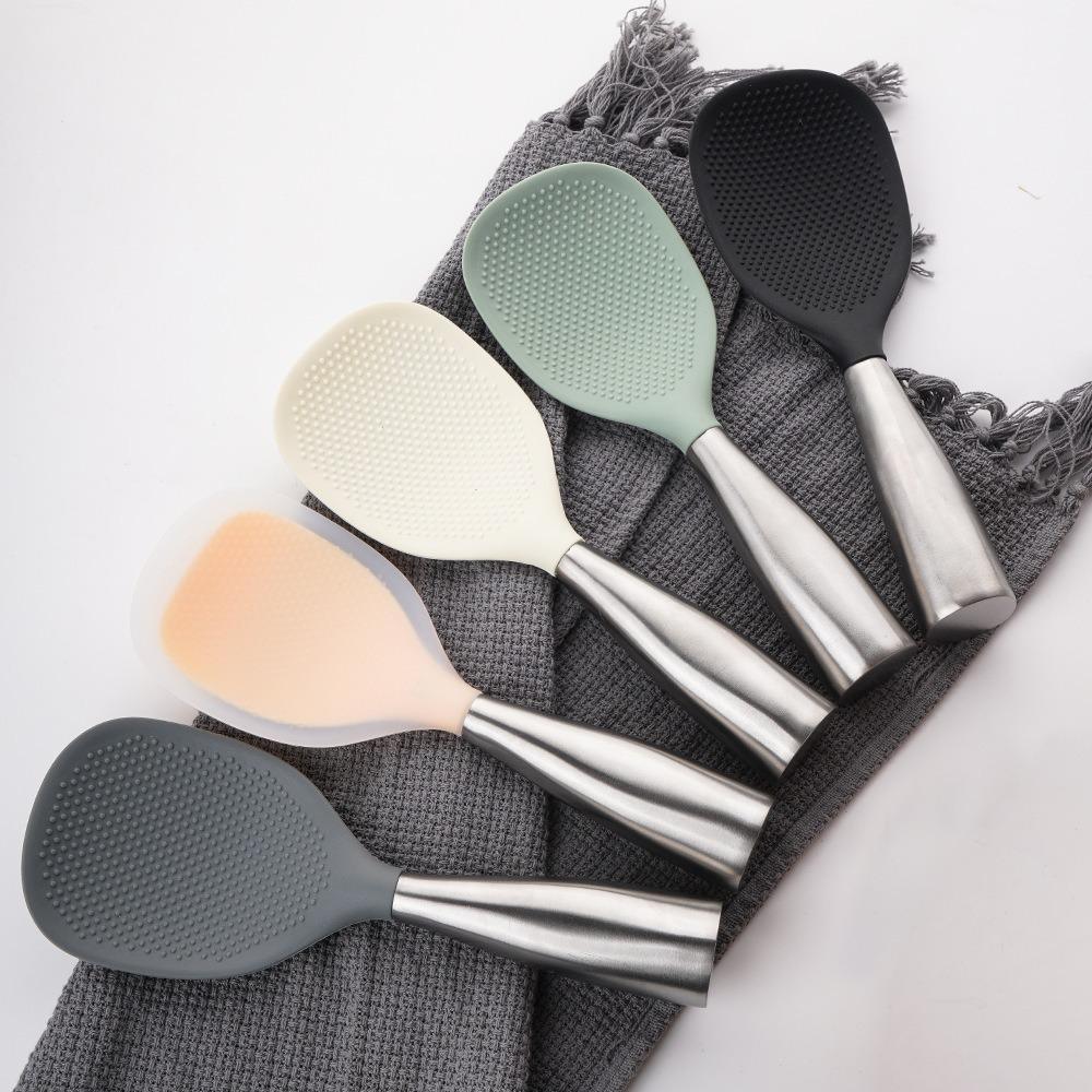 Stainless Steel Handle Silicone Rice Spoon Non-stick Rice Paddle Kitchen Tableware Rice Scoop  Home
