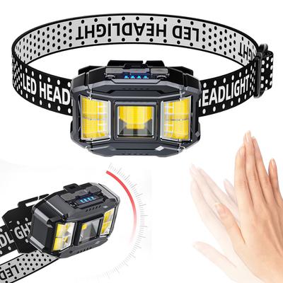 Lampe Frontale LED COB à Montage sur la Tête Rechargeable par USB Lampe Frontale à Induction Affichage de Puissance Torche Puissante pour la Pêche Nocturne en Plein Air
