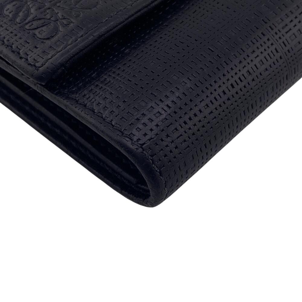LOEWE Anagram linen leather Tri-fold wallet black leather unisex Used