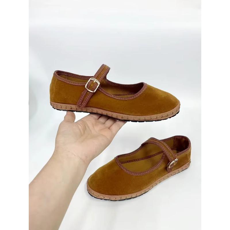 Fashion Velvet Mary Jane Shoes Women Casual Streetwear Ballet Flats Pumps Female Solid Color Loafers for Office Ladies Working
