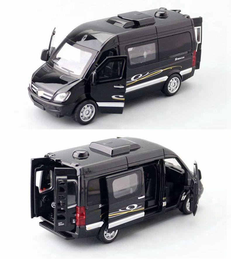 1:32 Mercedes-Benz Sprinter MPV Van Toy Car Diecast Vehicle Model Pull Back Sound Light Doors Openable Collection Gift For Kid