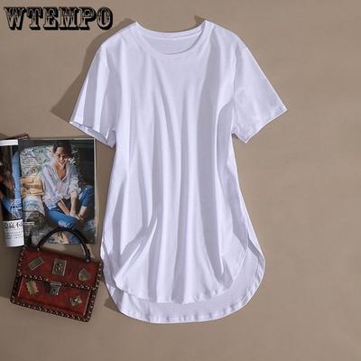 Spring and Summer Popular Curved Hem Short Sleeved T-shirt for Women Loose Plus Size Mid -length Half Sleeved Women's Top