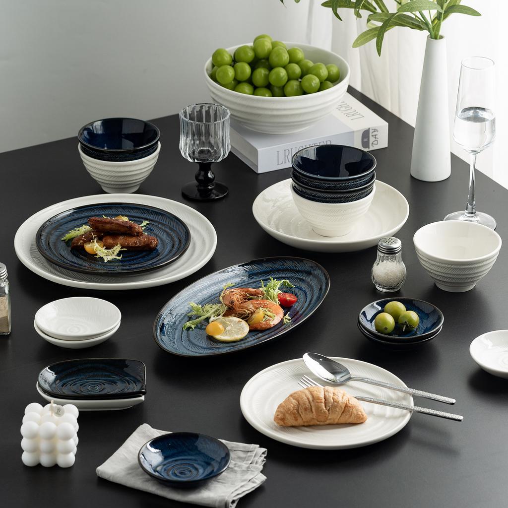 High-End Keramik Besteckset Kombination Haushalts Geschirr Teller Set Reisschüssel Nudelsuppe Schüssel Flacher Teller Tiefer Teller Fischplatte