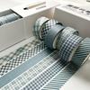 Office Desk Organization Tape 6 Rolls Plaid Washi Set, Grid Checkered Pattern Masking Tape, Self Literary Art Style Adhesive Decorative for