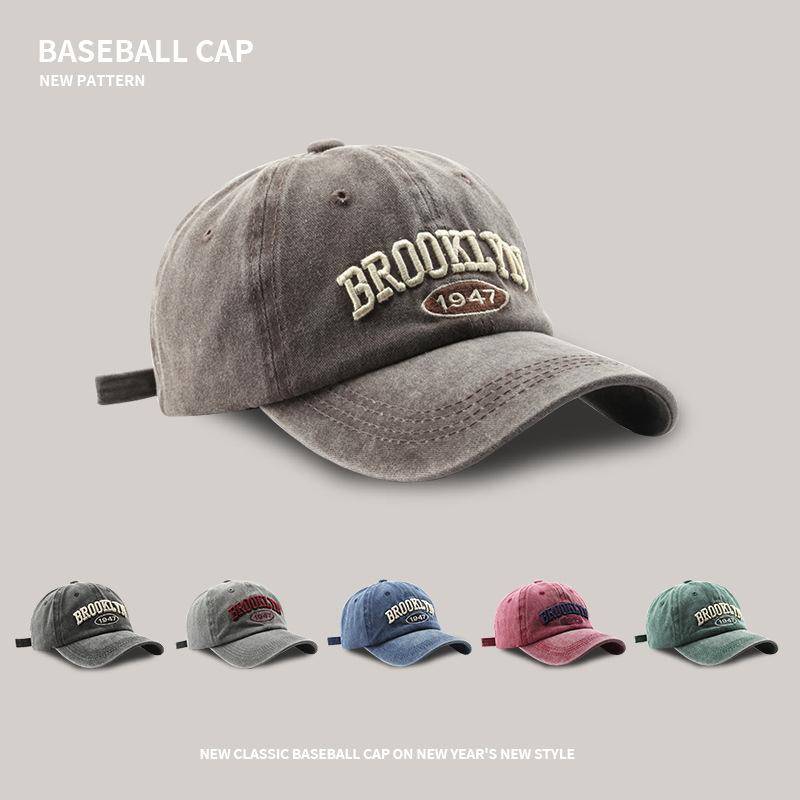Baseball Cap Men's Retro Embroidery Letter Wide Brim Cap Couple Street Versatile UV Protection Sports Cap