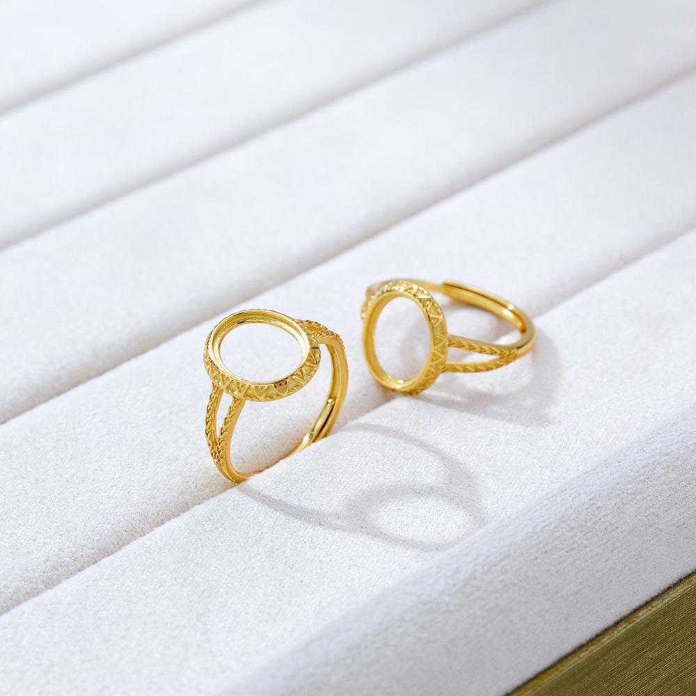 S925 Sterling Silver Gold-Plated Adjustable Oval Ring - Handmade Exquisite Fashion, 8x10 Open Setting, Light Luxury Design
