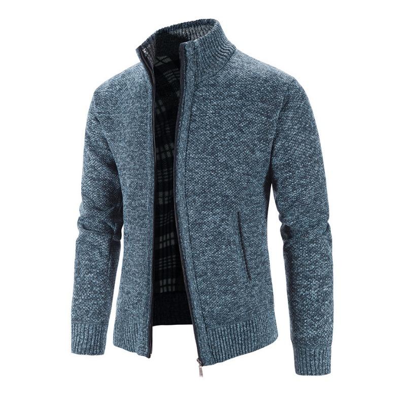 Men S Long Sleeve Thick Knit Cardigan Casual Stand Collar Sweater