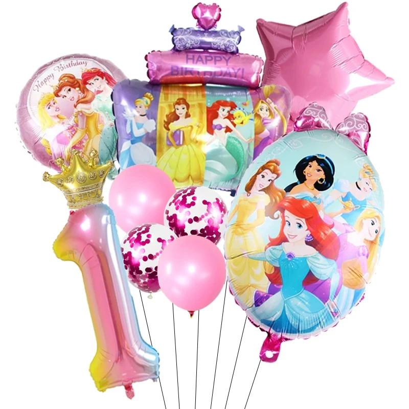 Princess Cinderella Belle Mermaid Balloons 32Inch Number Birthday Party Decoration Princess Helium Balloon Set Girls Baby Shower