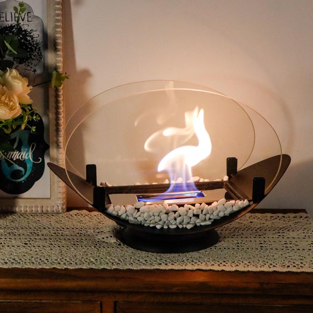 Modern Tabletop Fireplace Hotel Villa Indoor Ethanol Fire Pit Metal Matte Black Portable for Gathering Decoration