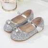 Kids Princess Shoes 2024 Spring New Little Girls Soft Crystal Shoes Flats Silver Children Mary Janes for Party Wedding Shows PU