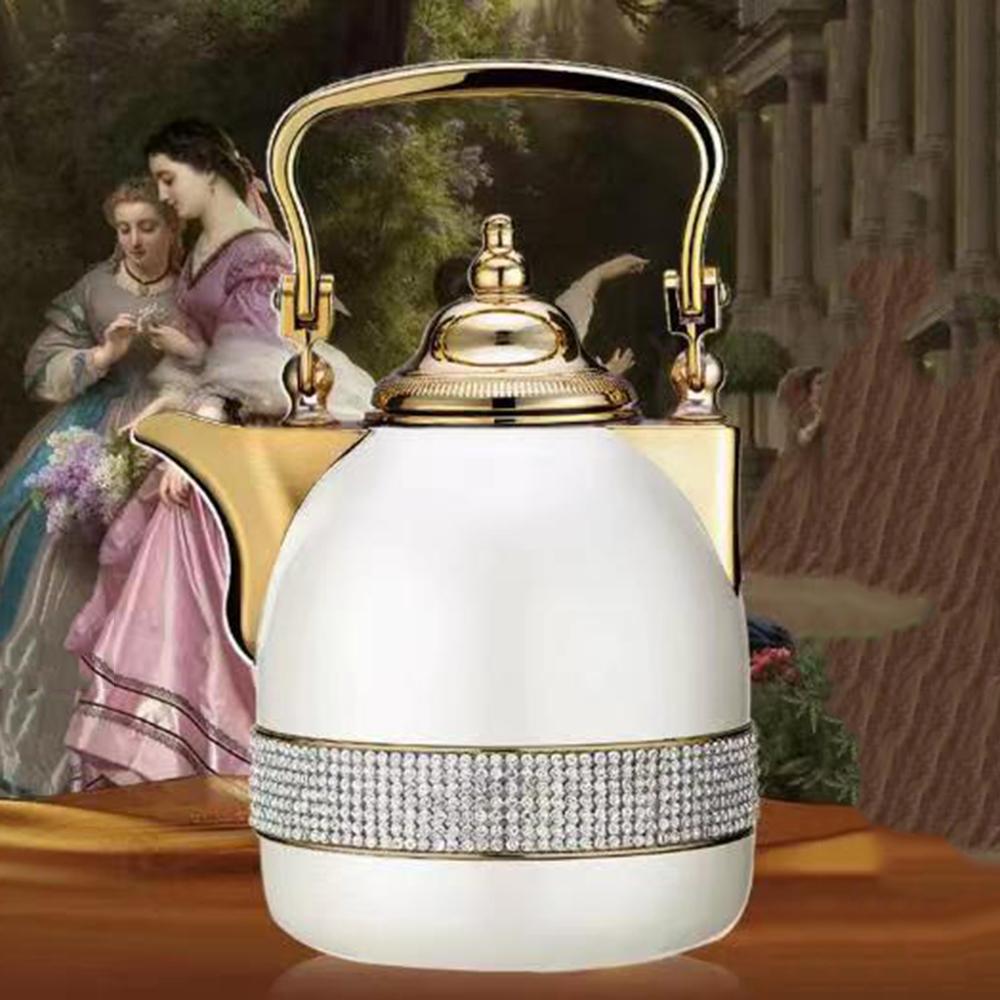 Middle Eastern Style Vacuum Flask, Fashionable Coffee Pot with Glass Liner, Office Household Hot Water Bottle, Thermo Jug, 1L