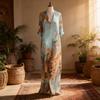 Vintage Chiffon Print Dress With Splicing Design For Casual Travel And Date Nightwear