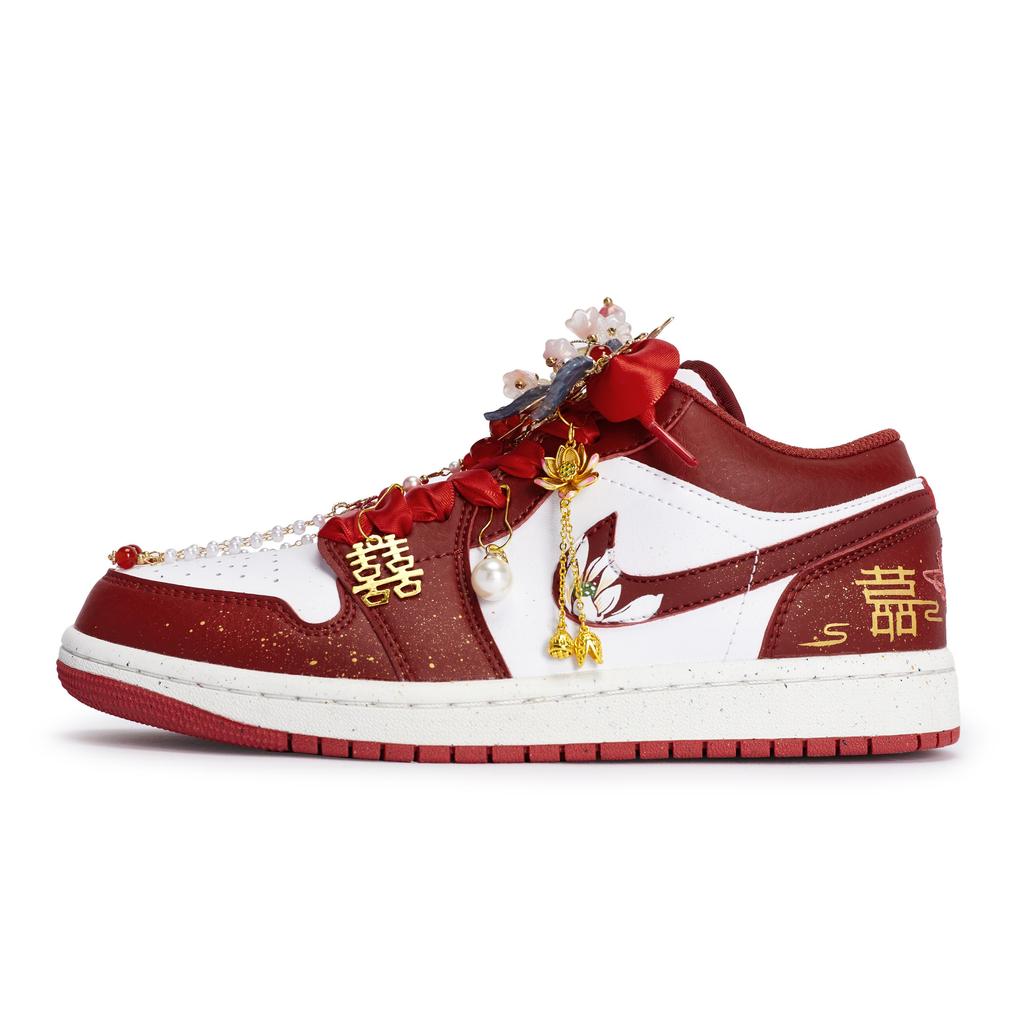 Jordan Air Jordan 1 811 Manufacture Heart Lotus Gift Gold Box Low-Top Vintage Basketball Shoes Men's Red White Gold FJ3459-160(Team80-S-BOX)