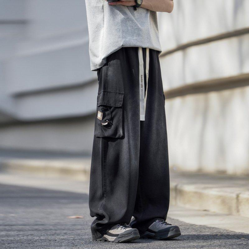 Męskie cienkie spodnie z szerokimi nogawkami, duże rozmiary, na wiosnę i lato, luźne i wszechstronne, męskie proste spodnie casualowe do pracy