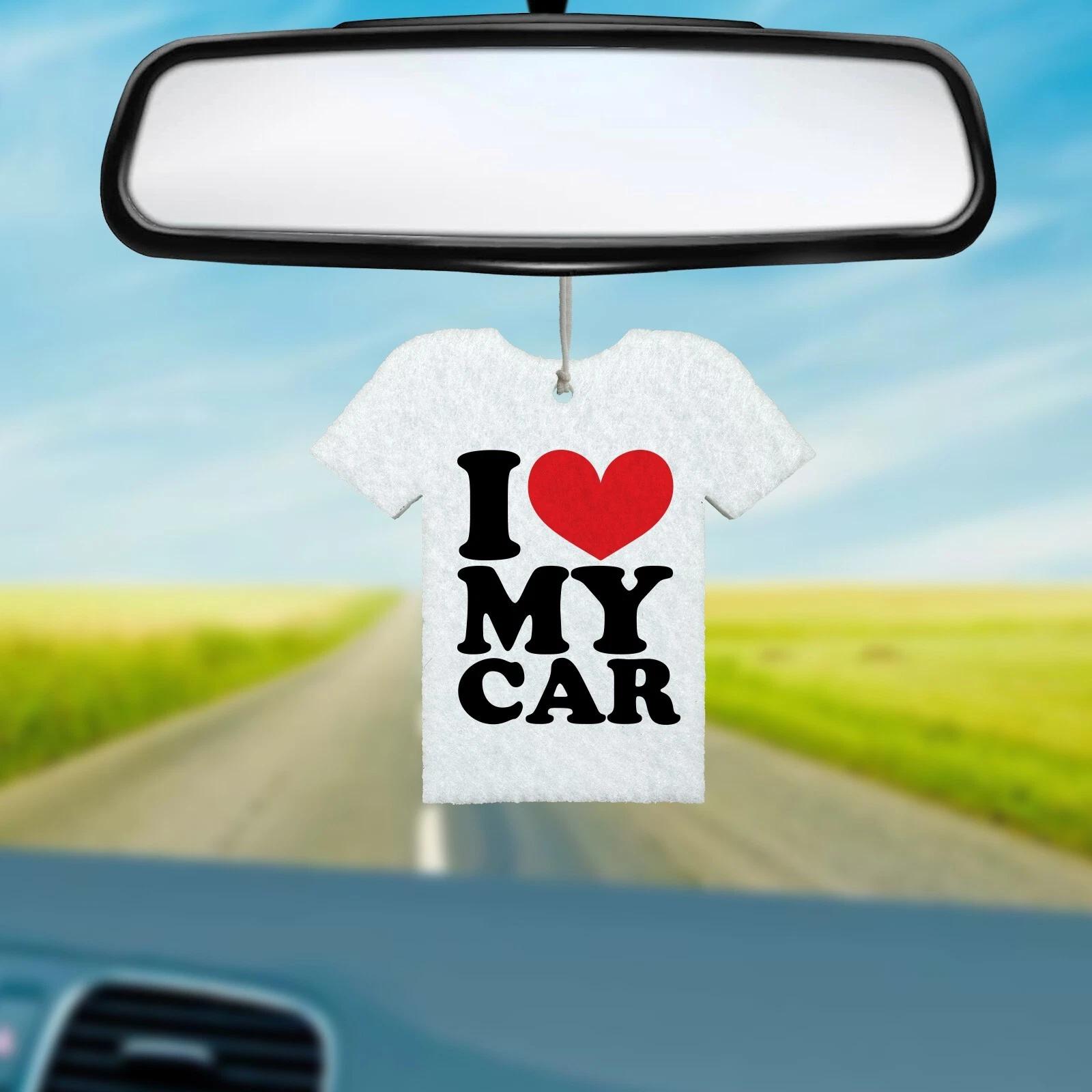 REUSABLE Double Sided T-Shirt Air Freshener - I love my car Add Your own Scent S