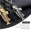 Fish Bone Fish Skeleton Pendant Surfer Chain Necklace Gold Black Unisex Jewellery