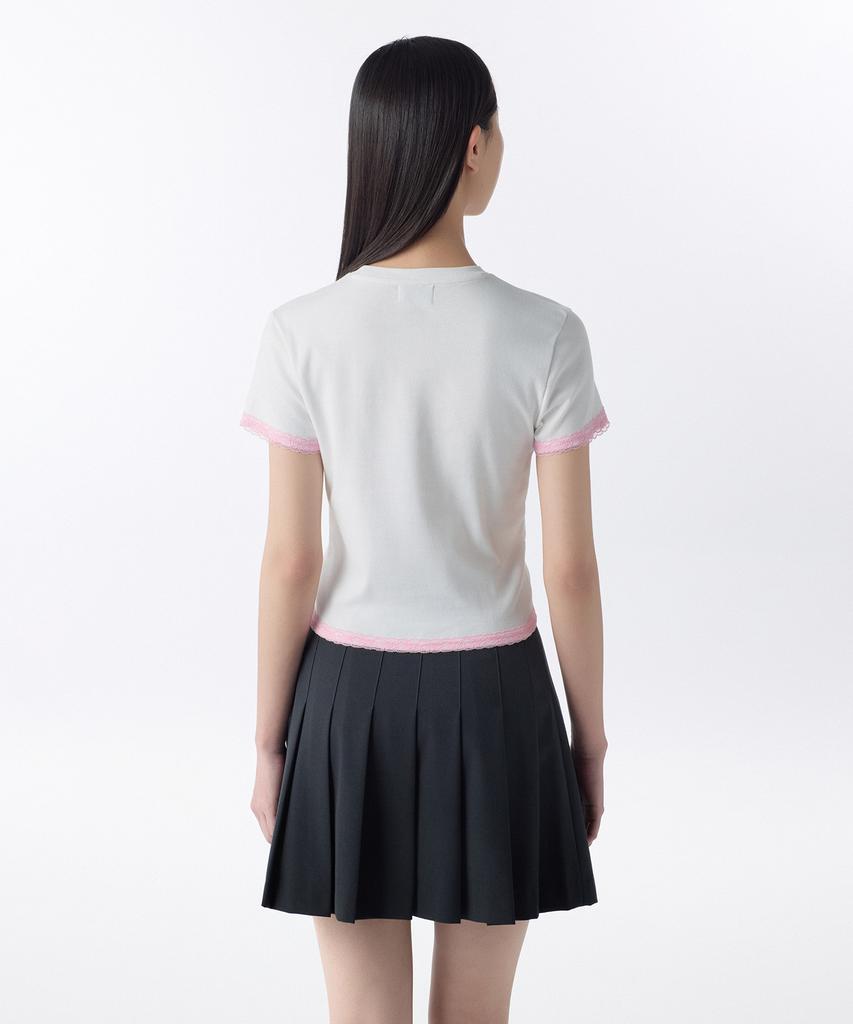 MUSINSA STANDARD WOMAN Women'S Slim Lace Trim T-Shirt [White/Pink]