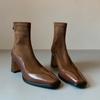 Vintage Thick Heel Square Toe Women Ankle Boots Back Zippers Autumn Winter Shoes Ladies Elegant Slimming Short Booties