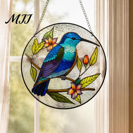 Colorful Garden Hanging Decoration Hummingbird Wall Decoration, Stained Acrylic Suncatcher for Window Natural Atmosphere Decor Decor, Decorative
