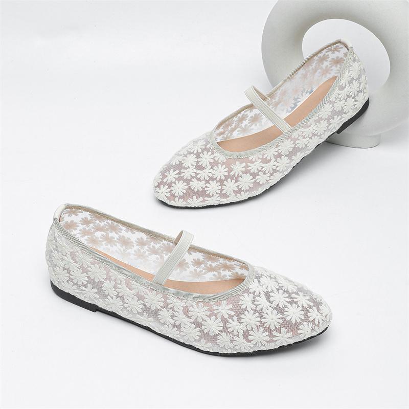Fashion IPPEUM Mesh Ballet Flats Women Round Toe White Plus Size 43 Ballerinas Zapatos Mujer