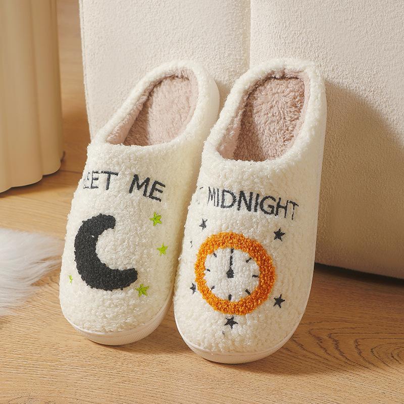 Smiley face winter moon clock cotton slippers women's indoor home rainbow plush warm slippers