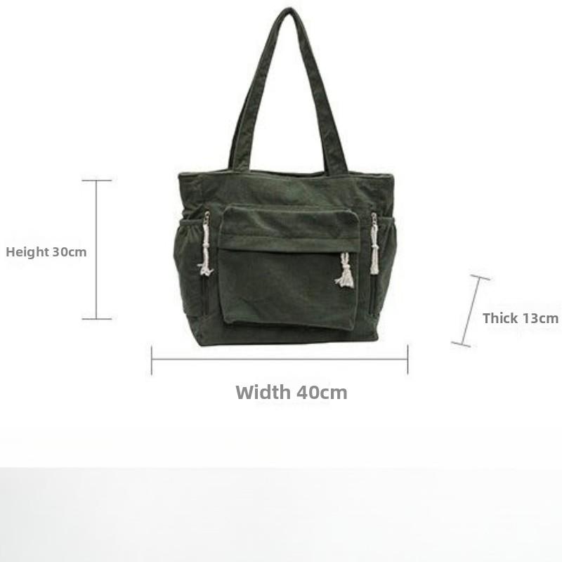 Corduroy Tote Bag with Multiple Pockets Adjustable Shoulder Strap Casual Shoulder Bag for Women, Shopping, Commuting, and Travel