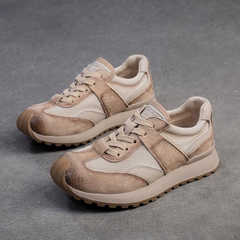 Fashion GKTINOO Women's Sneakers 2025 New Genuine Leather Ladies Breathable Training Shoes Casual Summer Flat Shoes Women