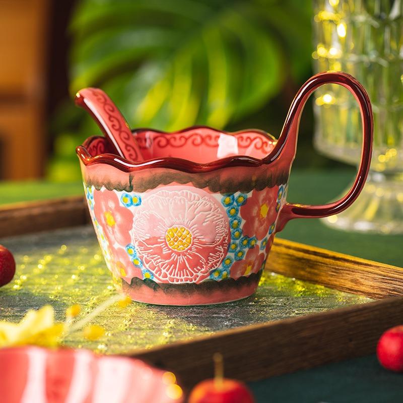 Green shadow cup ceramic mug household drinking cup office retro breakfast cup couple cup coffee cup