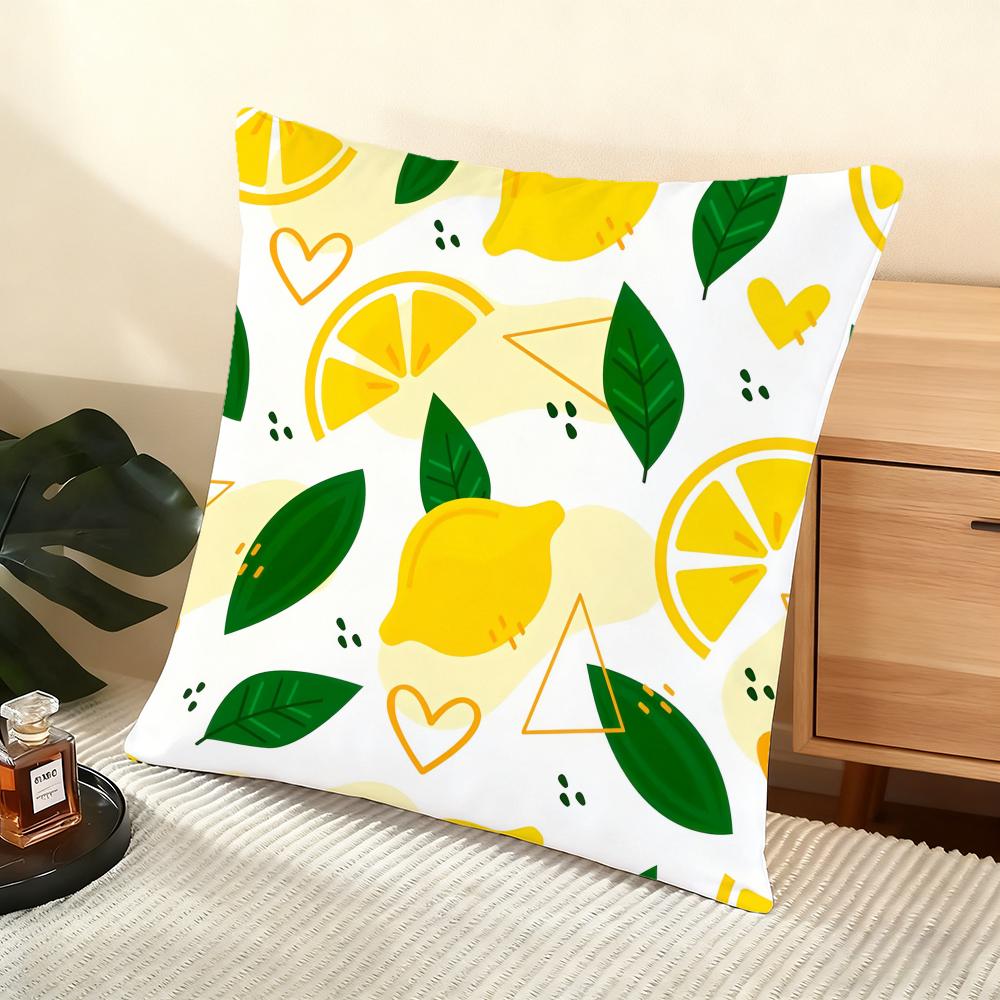 Lemon Pattern Cushion Cover Soft Short Plush Pillow Cover Smooth Cozy Texture Aesthetic Cushion Case Home Decor