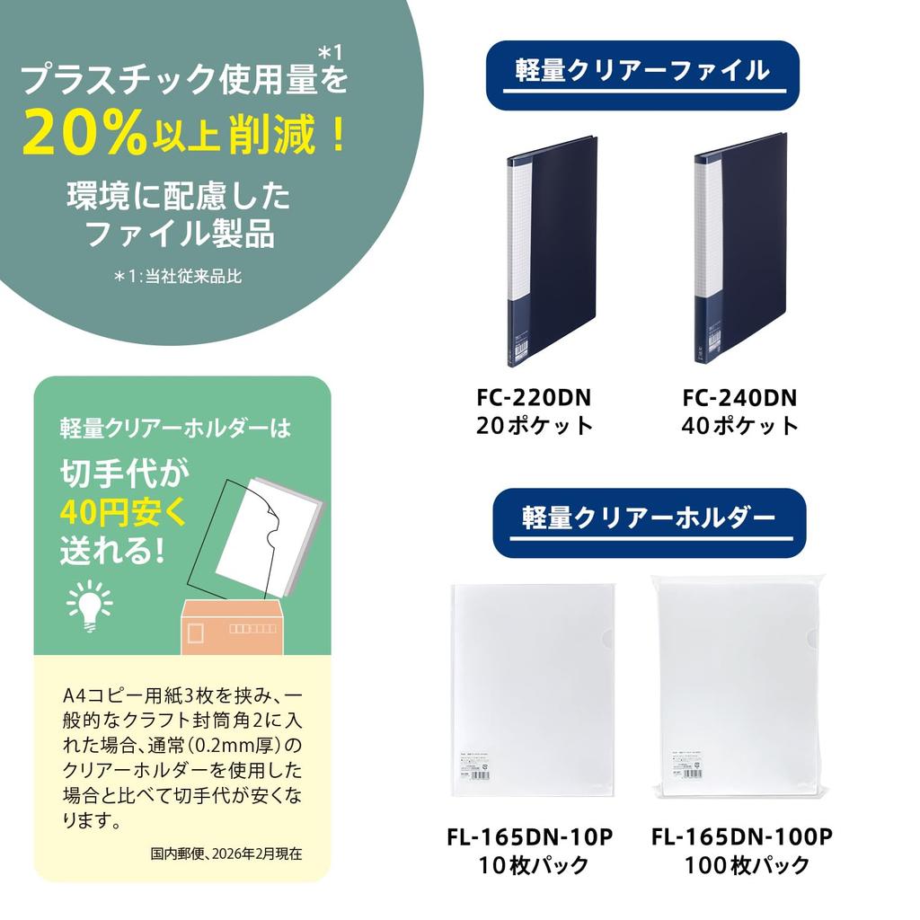 Plus Clear Certified Plastic Lightweight Clear Clear File/Clear Holder, A4, Product, Holder, 100-Pack, FL-165DN-100P 98-087