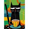 Whimsical Black Cat Drink Coffee Poster For Bedroom Nursery Cartoon Animal Canvas Painting Cute Cat Illustration Print Wall Art