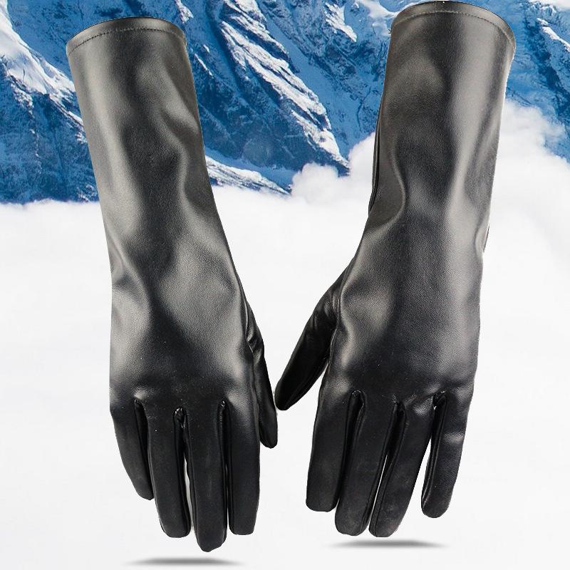 Extended women's leather gloves, touch screen autumn and winter