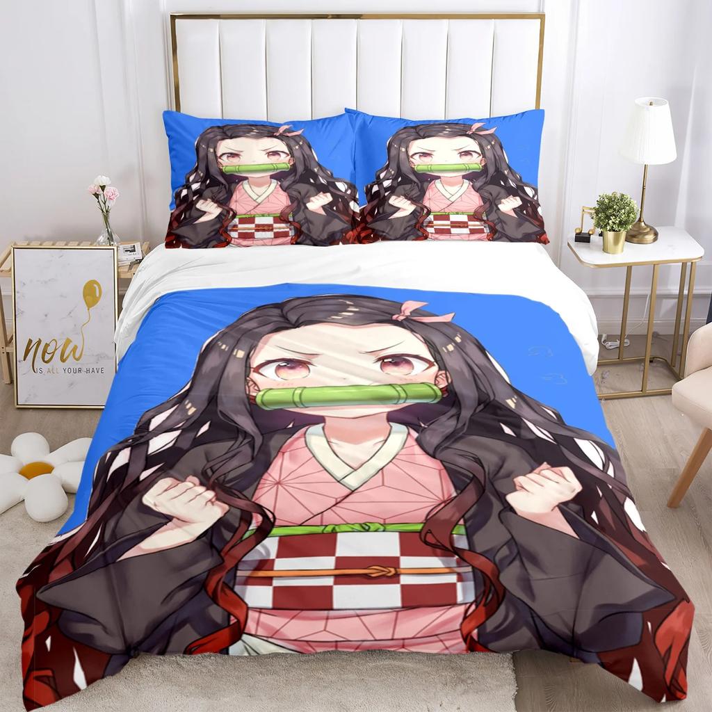 3D Print Demon  Slayer Bedding Set Three Pieces Cartoon Anime Duvet Cover Set Kids Teens King Double Full Comforter Sets Gift
