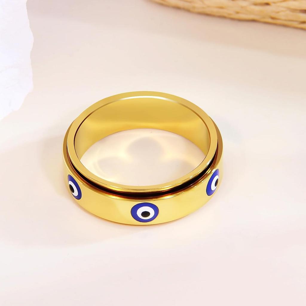 New Blue Evil Eye Rotatable Design Ring, Trendy Jewelry for Men and Women