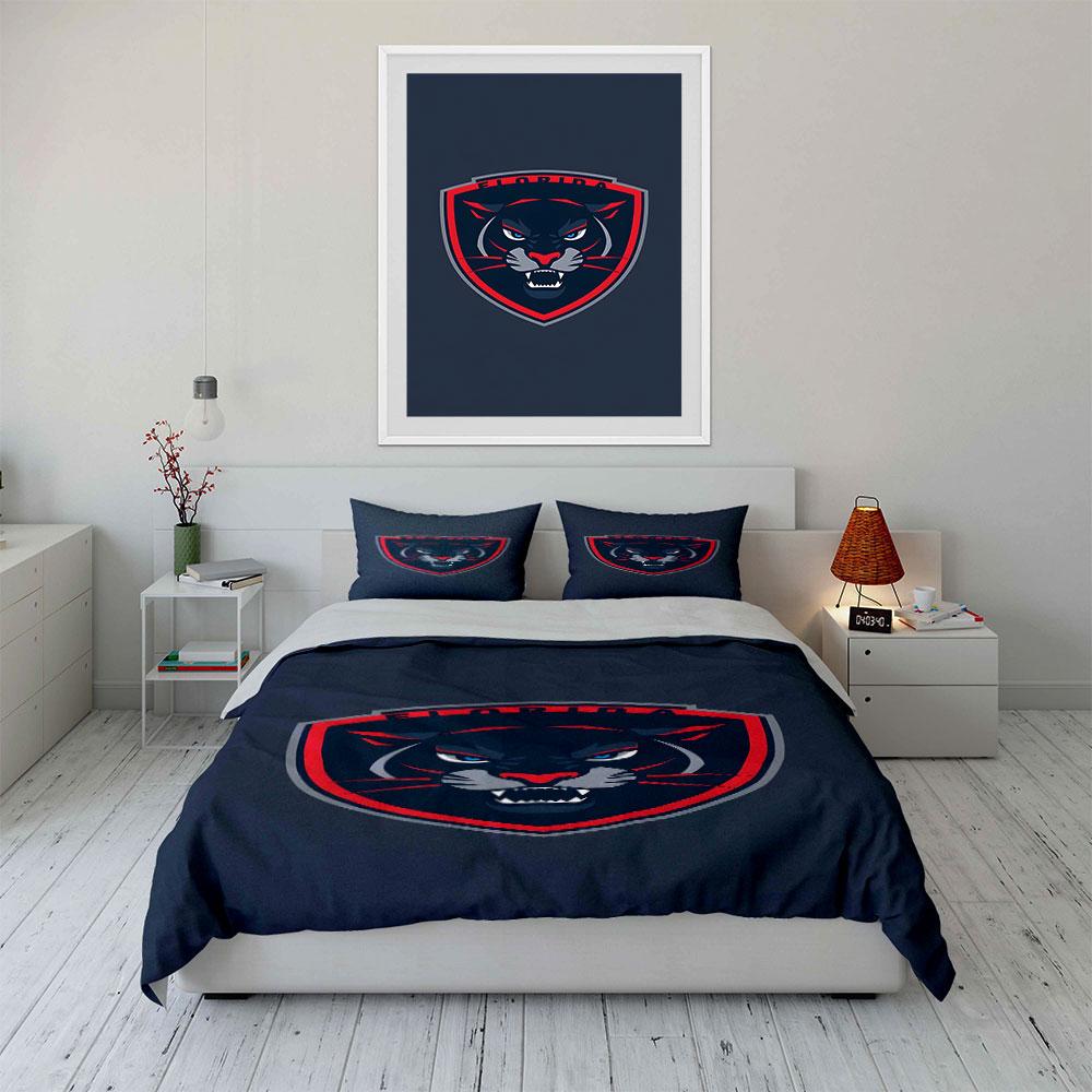 "Dark Panther Logo with Red Accents" Print Bedding Set Duvet Cover Pillowcases (1* Duvet Cover 2* Pillowcases Do Not Include Comforter)