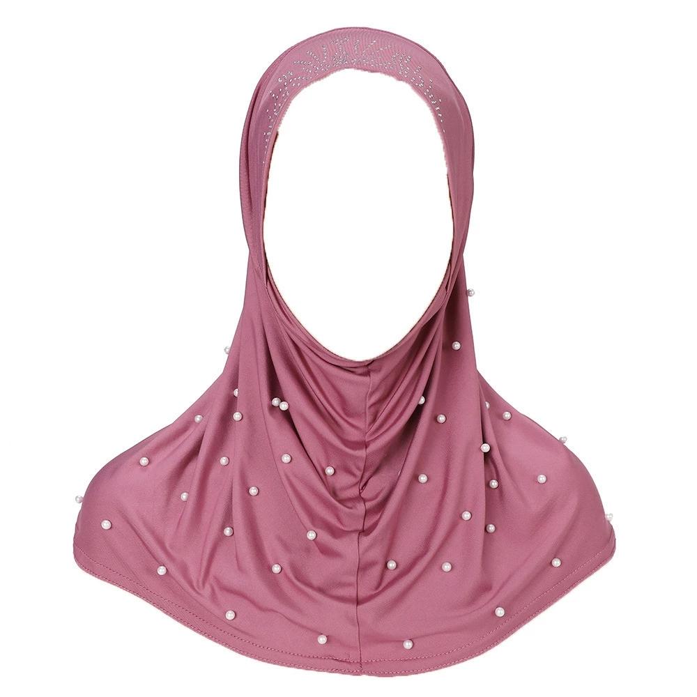 Women Pearl Decorated Hijab Scarf Shimmer Edge Shawl Women Soft Premium Jersey Hijab Turban Islam Solid Color Headscarf