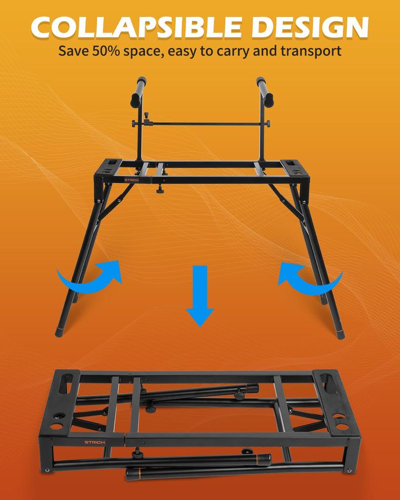 STRICH Keyboard Stand 2 Tier Foldable Adjustable Piano Stand Compatible with Keyboard Electronic Piano Width/Height 54/61/73/76/88